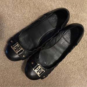 Tory Burch Black Slip-on Ballet Flats with Square Buckle